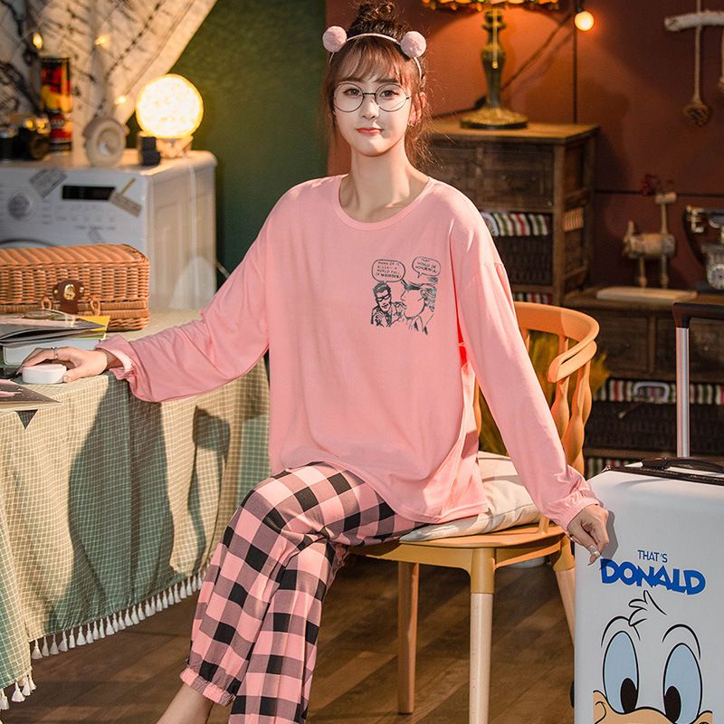 Baaju.id Set Piyama Import Baju Tidur  Lengan Panjang Celana Panjang Baju Tidur Wanita KR1002-KOMIK PINK