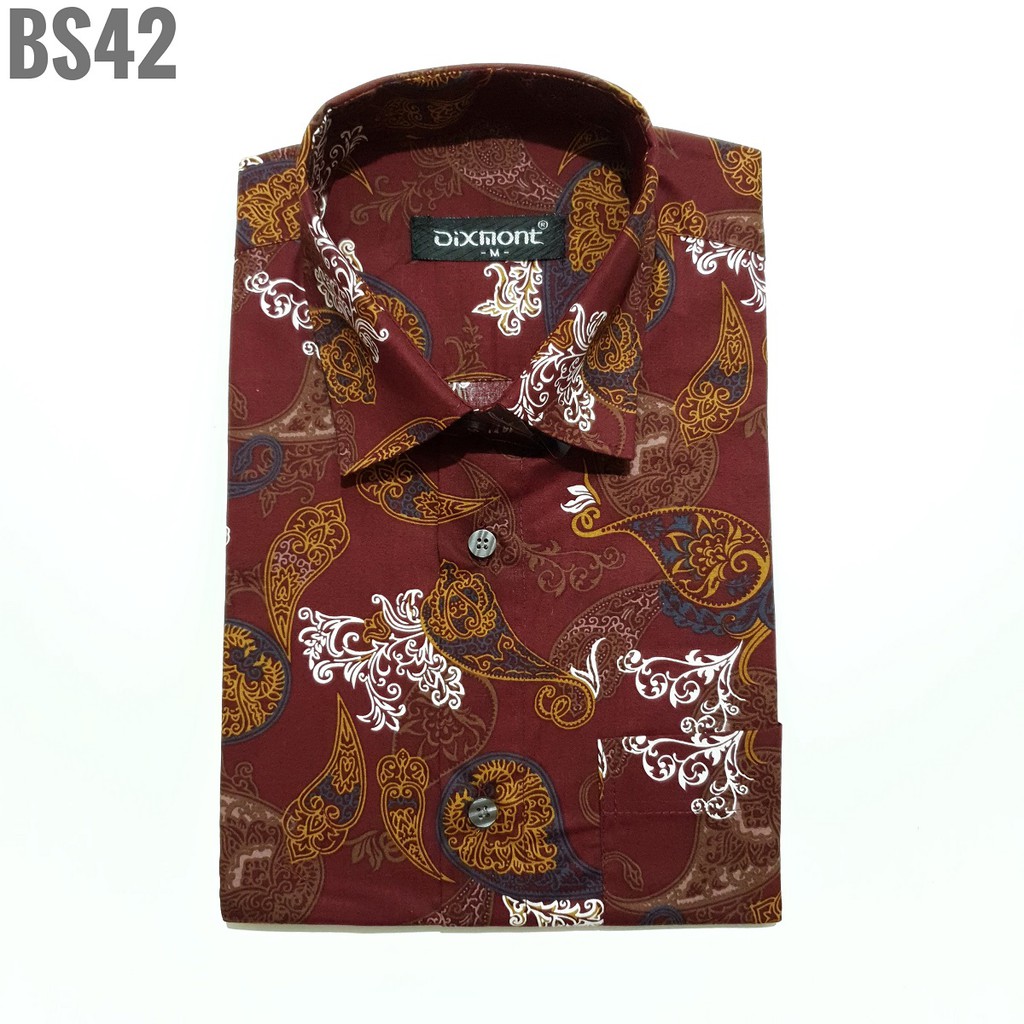 Kemeja Batik Pria Lengan Pendek BS42 Katun Modern Dixmont Semi Slimfit Premium