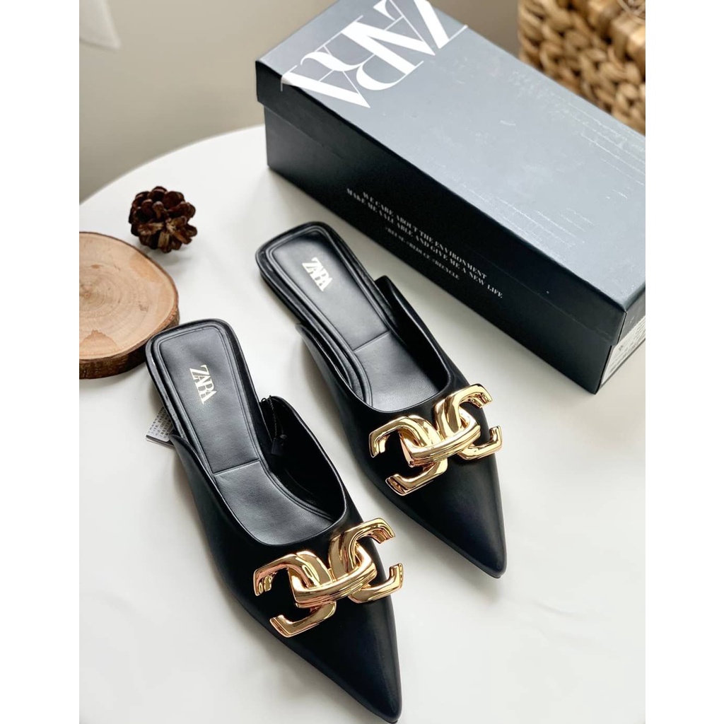 [7.7 Boombastis Sale⚡] - SEPATU WANITA ZS386 FLAT MULES BUCK DETAILS PREMIUM IMPORT