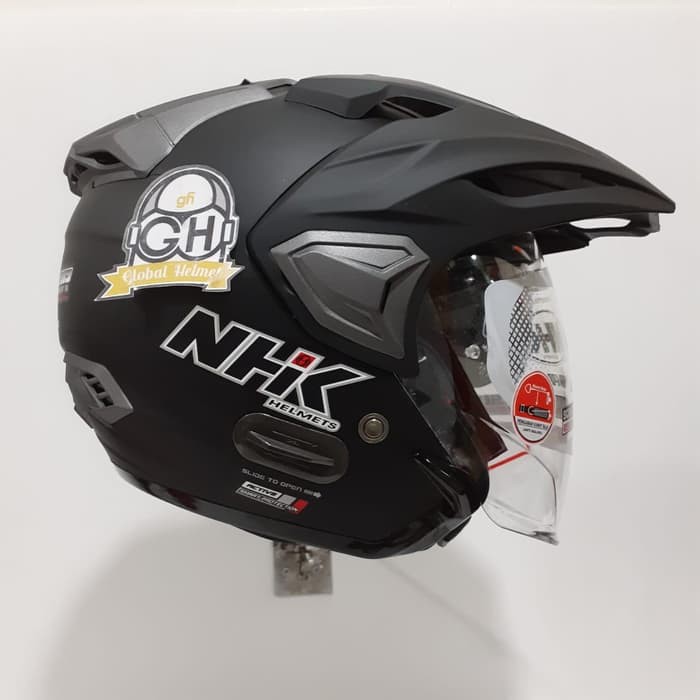 HELM HALF FACE NHK PREDATOR CRYPTON SOLID BLACK DOFF DOUBLE VISOR