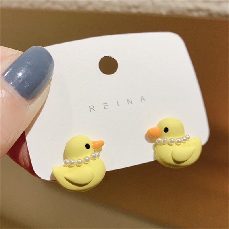 Anting Tusuk Sterling Silver 925 Desain Kartun Bebek Kuning Untuk Wanita