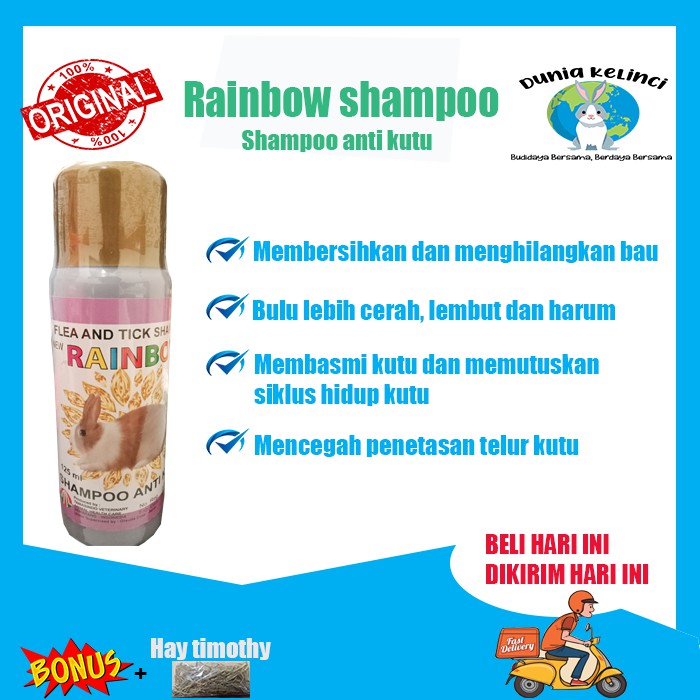 SHAMPOO KELINCI RAINBOW MEMBASMI KUTU MEMBERSIHKAN MENGHILANGKAN BAU  BULU CERAH LEMBUT HARUM