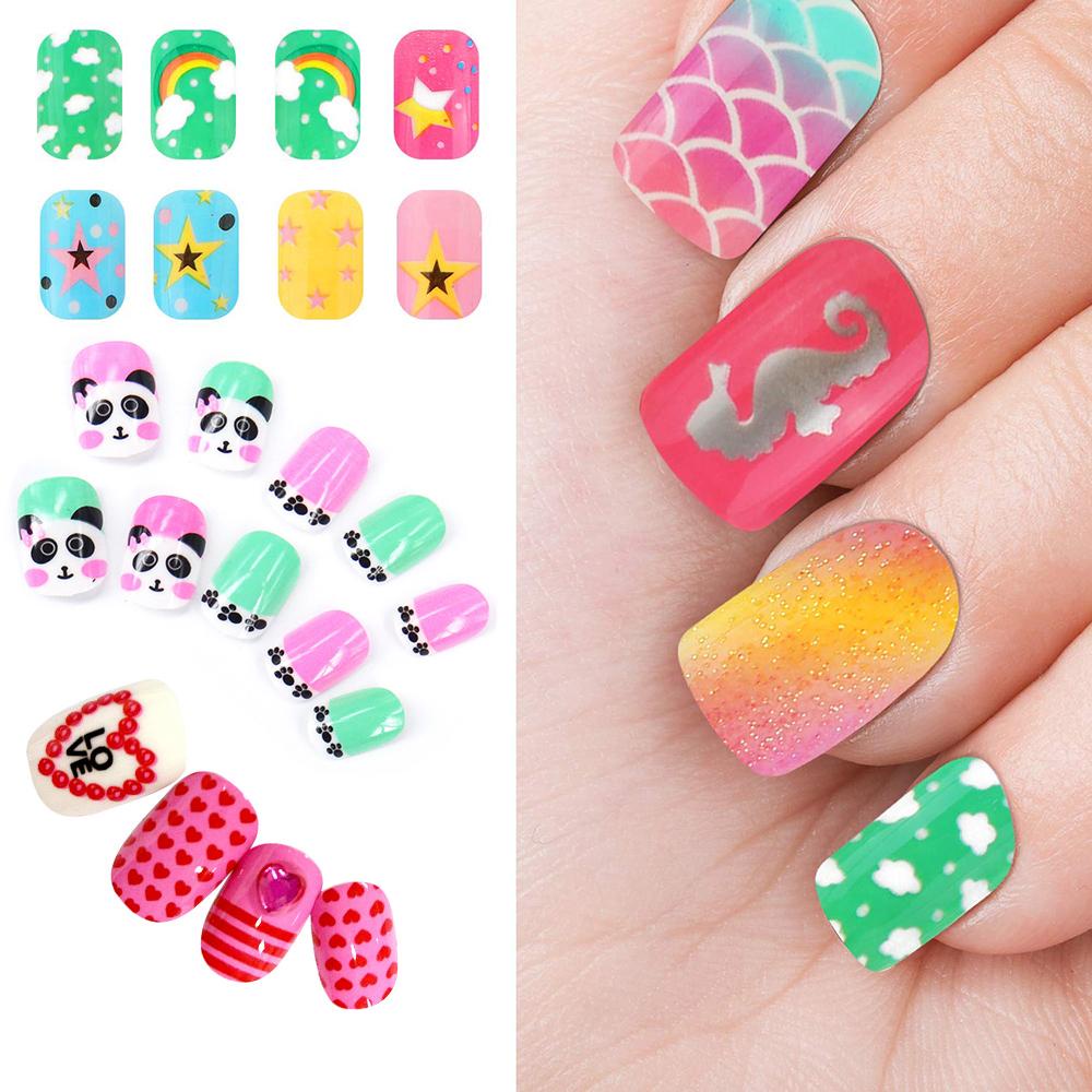 Agustina Anak Tips Kuku Palsu 24Pcs/box Lucu Tekan on Kuku Kartun Pendek DIY Nail Art