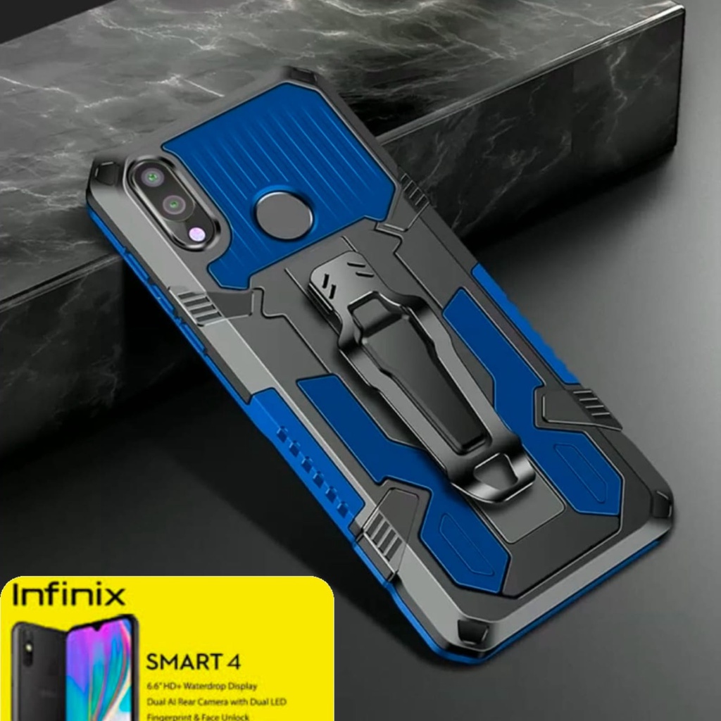 Case HP INFINIX SMART 4 Soft Case Belt Clip Hard Case Icrystal  Robot  Kick Standing Cover