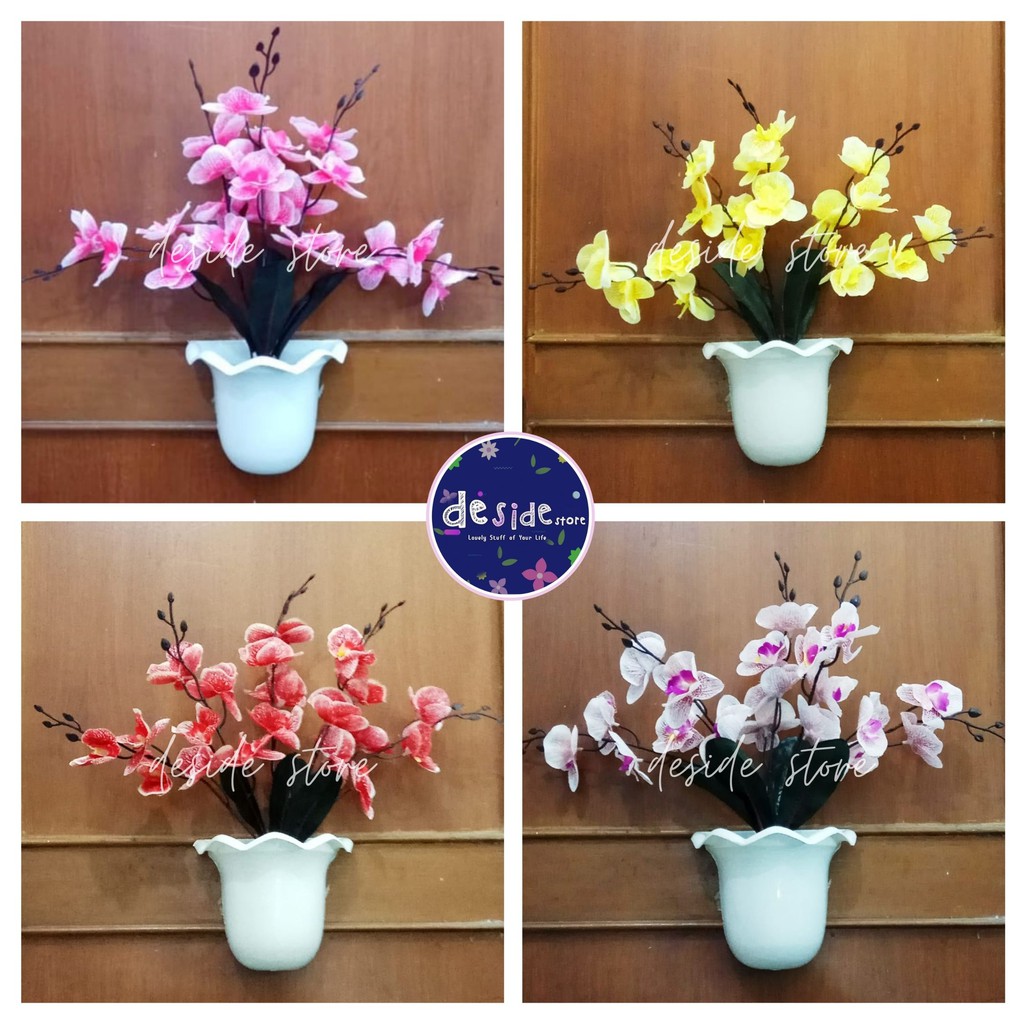 Anggrek Bulan Imitasi dengan Pot Tempel Gelombang Cantik
