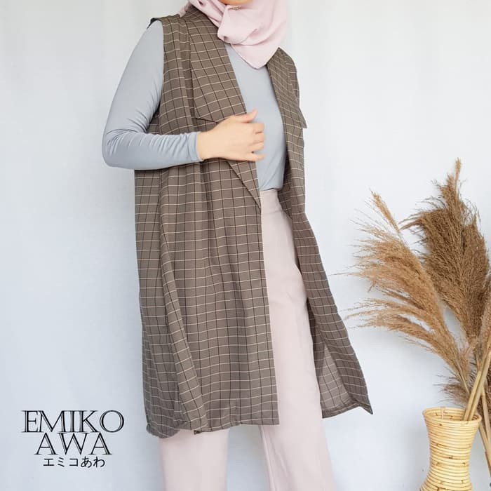 Vest Wanita Sleeveless Kotak -Emikoawa Outer Cardigan Cape Coat Wanita