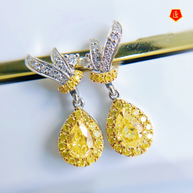 [Ready Stock]Luxury Fashion Yellow Diamond Stud Earrings