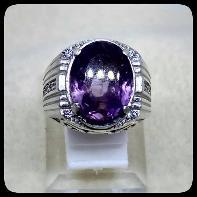 CINCIN BATU AKIK PERMATA NATURAL KECUBUNG UNGU AMETHYST  BIG SIZE RING ALPAKA SUPER TERMURAH  !!!