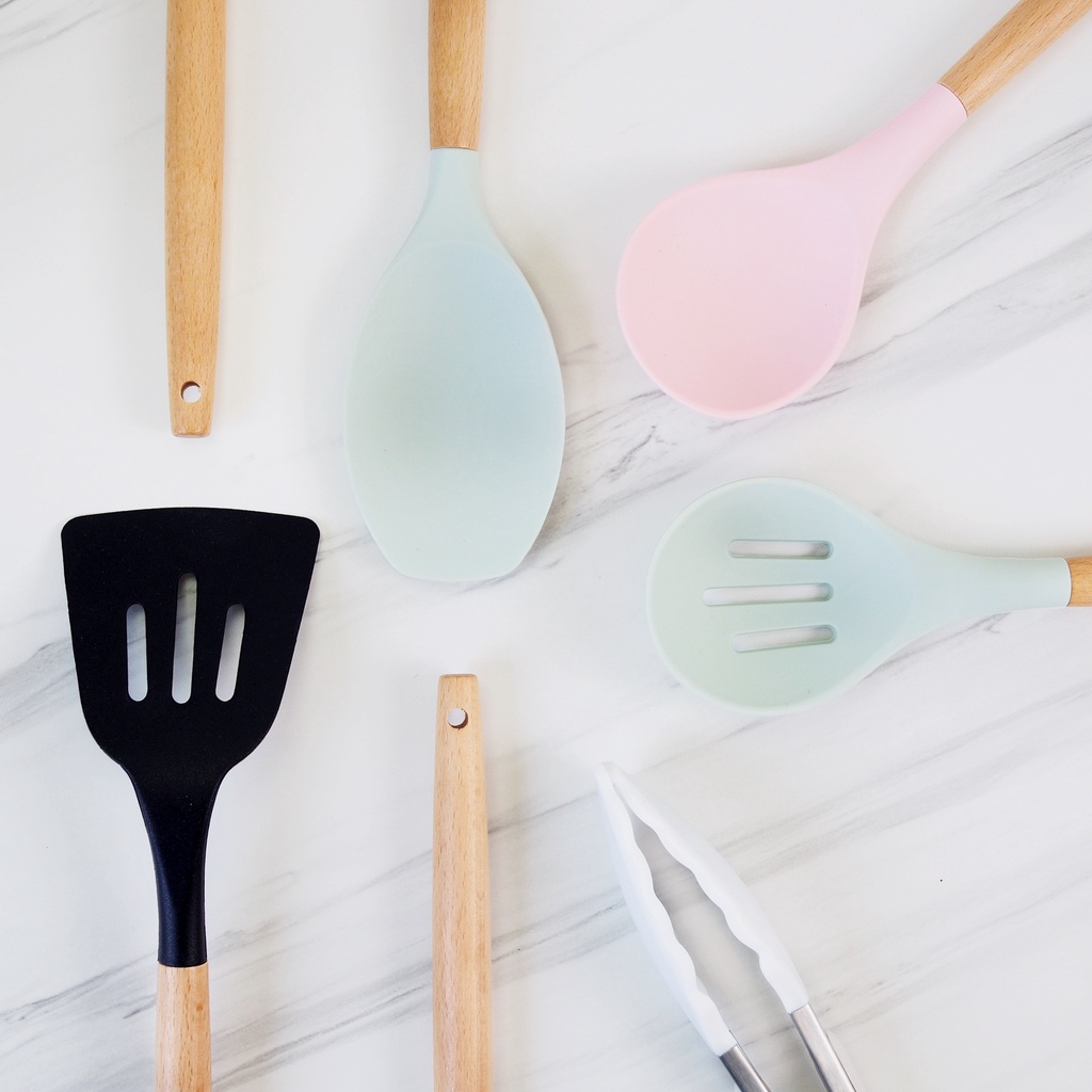 SPATULA SILICON/Silicon Spatula 12 Set Tahan Panas Spatula Sutil Silikon WHITECOLOUR