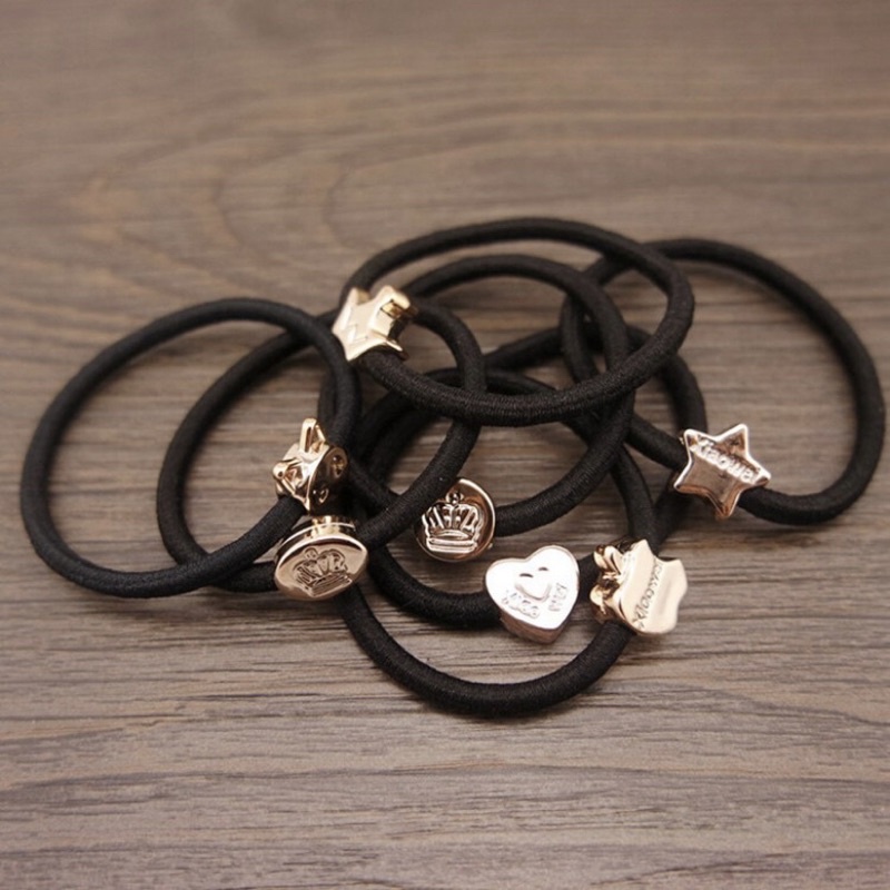 Ikat Rambut Hitam Model Gelang Casual Varian Motif Untuk Wanita Fashion Import