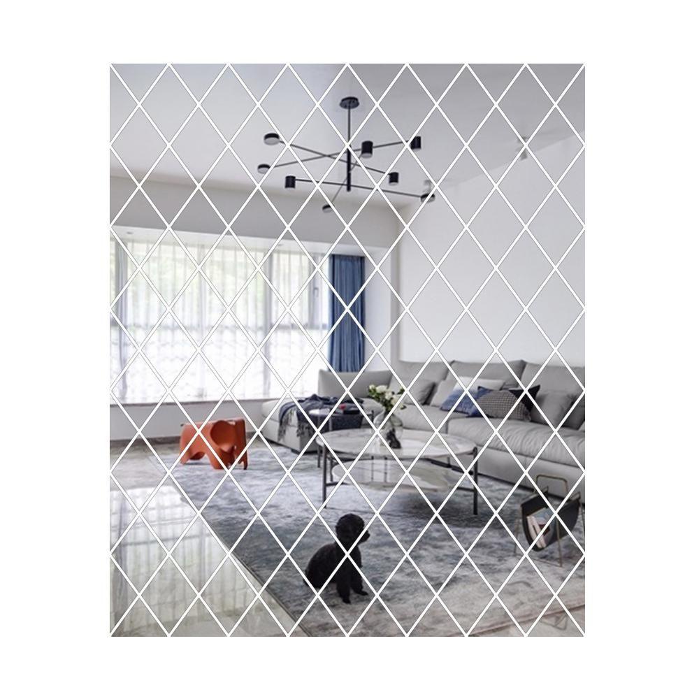 Populer Stiker Permukaan Cermin Acrylic Dekorasi Rumah Ruang Tamu Berlian Segitiga Disambung