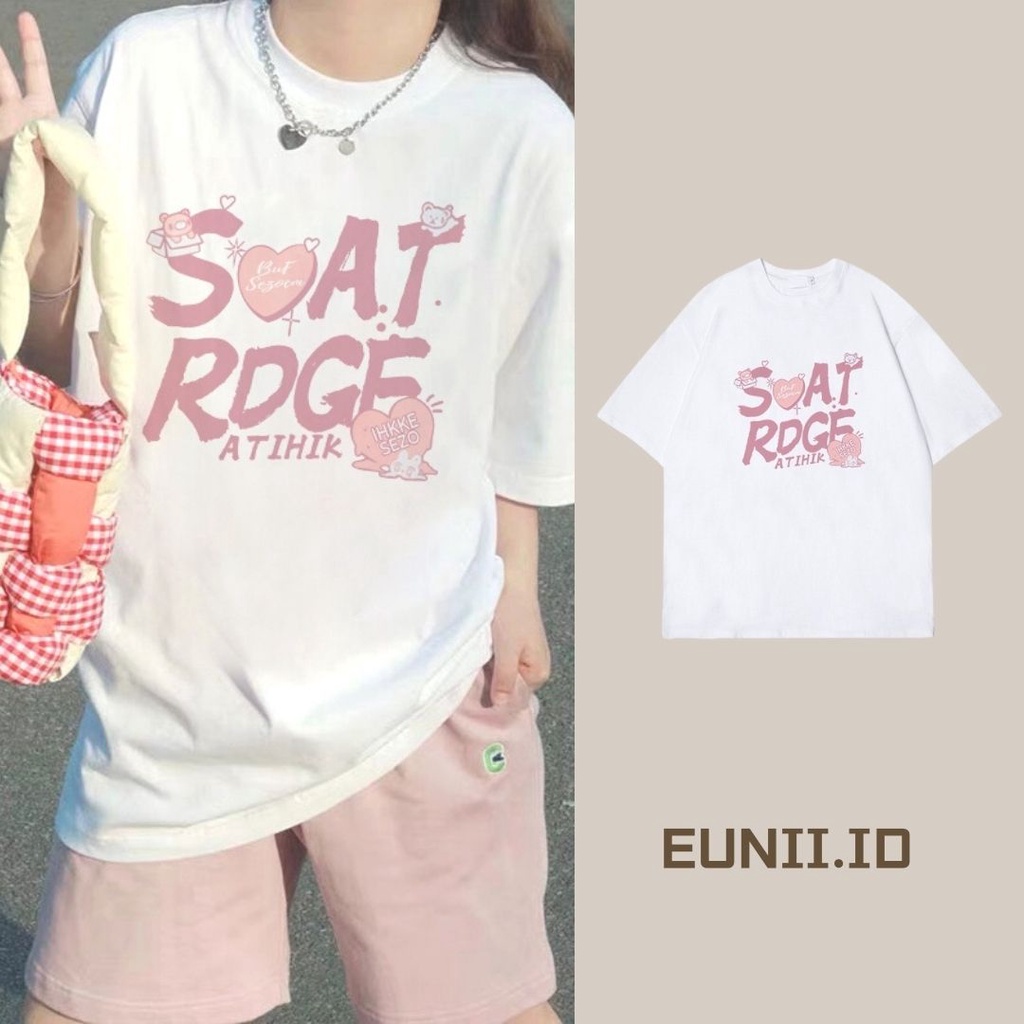 EUNII T-shirt Lengan Pendek Cute Pink English Korean Style/Kaos Atasan Wanita/Baju Kaus Oversize Wanita/Kaos Wanita