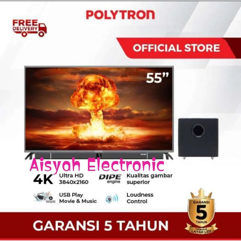 LED TV UHD 4K POLYTRON 55 INCH SOUND BAR (PLD-55BU8850) GARANSI 5 TAHUN