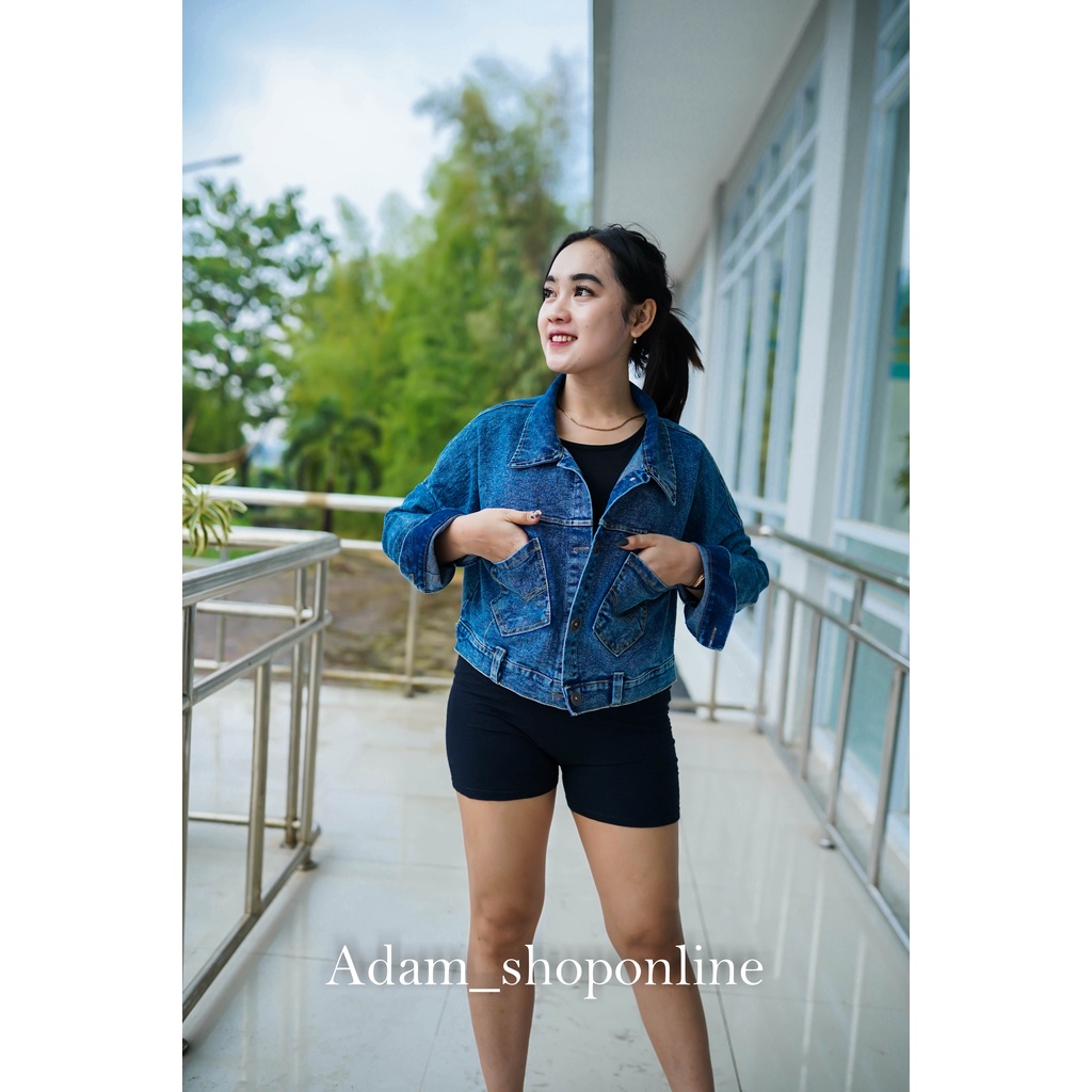 JAKET JEANS WANITA CROP OVERSIZE  HASYA SANDWASH KOREAN STYLE TERBARU