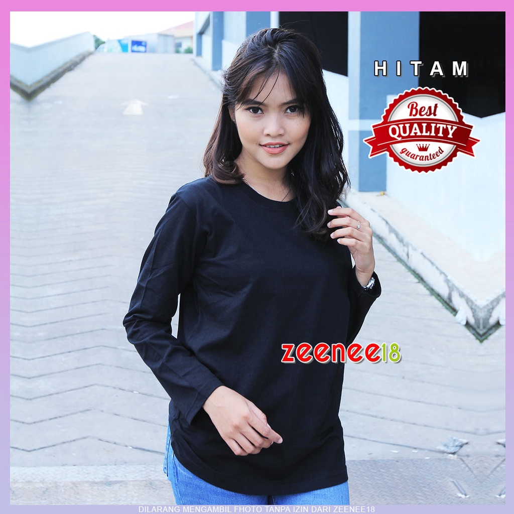 Kaos Wanita Lengan Panjang Polos Katun Warna Hitam