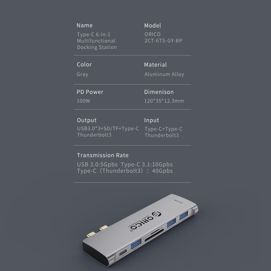 Type c thunderbolt 3 orico to usb 3.0 sd Tf card reader Pd Usb-c 100w 40Gbps converter 6in1 2ct 6ts