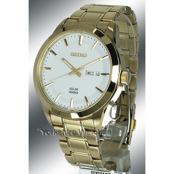 Seiko Mens SNE366P1 Solar Gold Coating Bracelet | Jam Pria SNE366