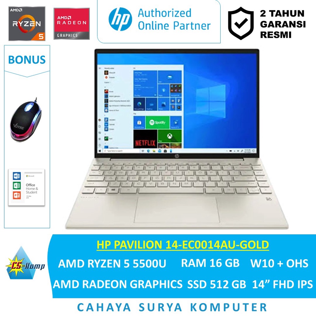 Jual Hp Pavilion 14 Ec0014au Gold Ryzen 5 5500u Ram 16gb Ssd 512gb Amd Radeon Graphics 2840