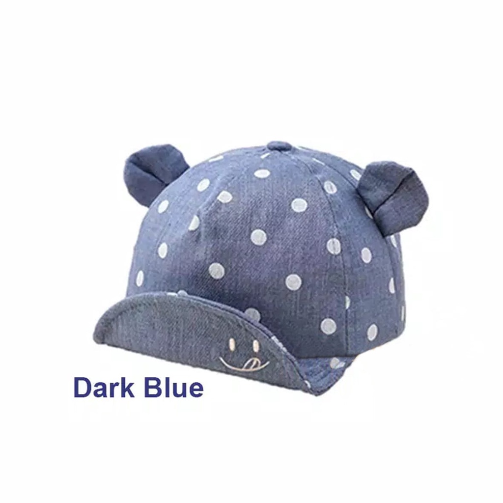 Polkadot Smile Baby Hat Topi Anak Bayi Bintik Senyum Telinga-NAVY