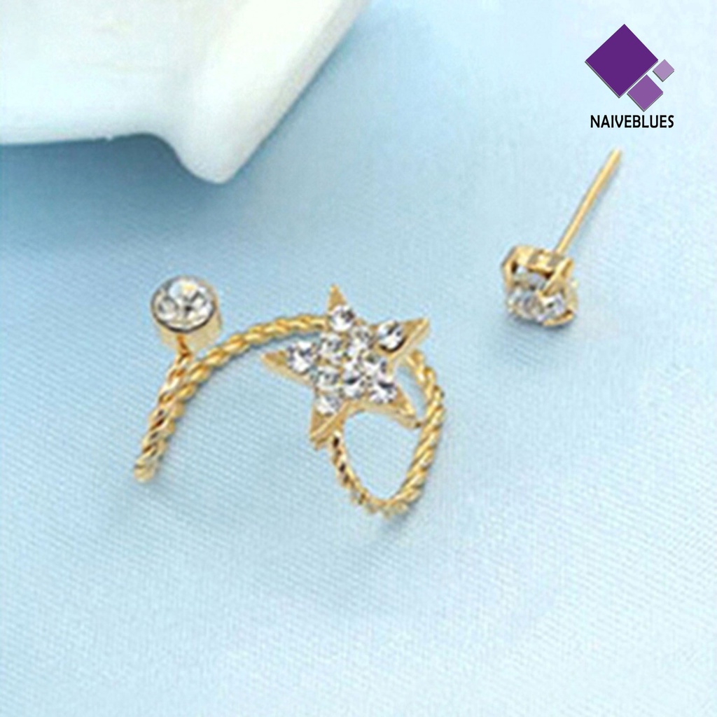 Naiveblue 2Pcs / Set Anting Tusuk Motif Bintang Aksen Berlian Imitasi Bahan Alloy Untuk Perhiasan Wanita