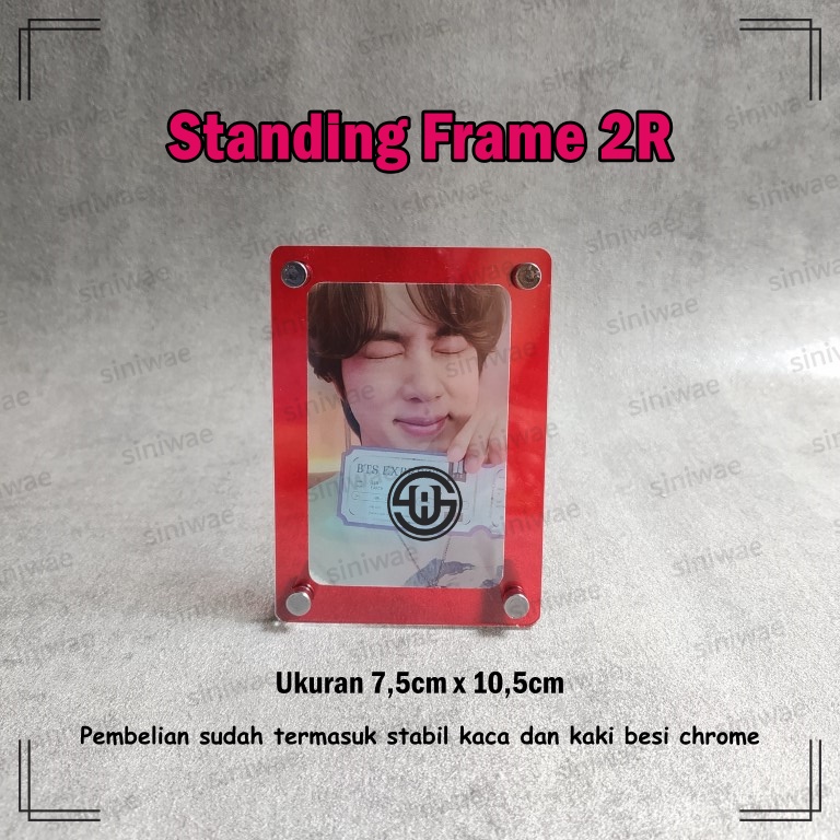 2R Frame Foto Akrilik Stand Penyangga Kaki Metal Stainless Acrylic Photo Table Top Bingkai Photo