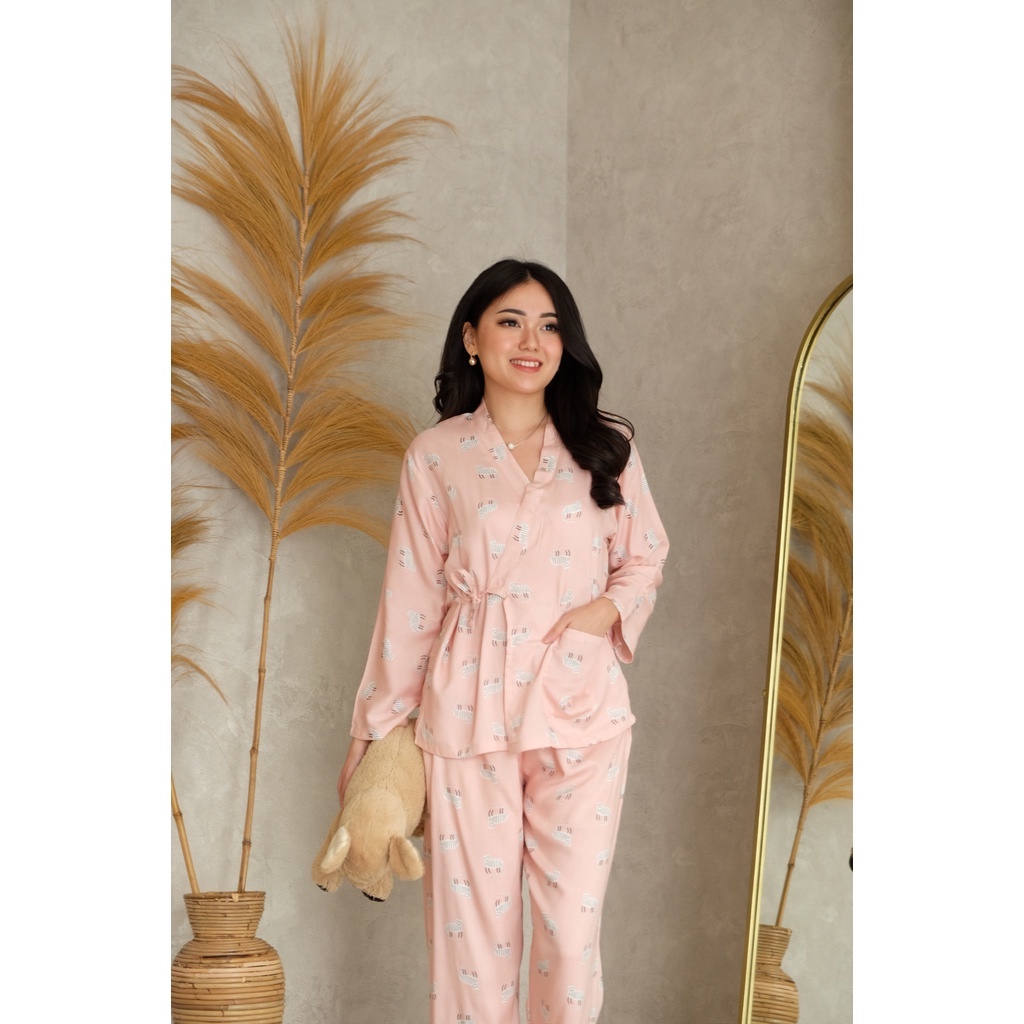 Aiko Wrap Pajamas - Atasan Celana Baju Tidur Setelan Wanita