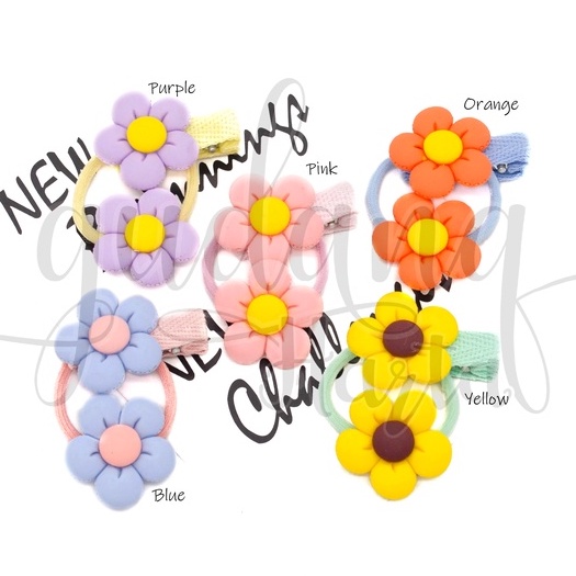 Jepit Dan Karet Rambut Chubby Flower Hairclip Hairband Bunga GH 200914