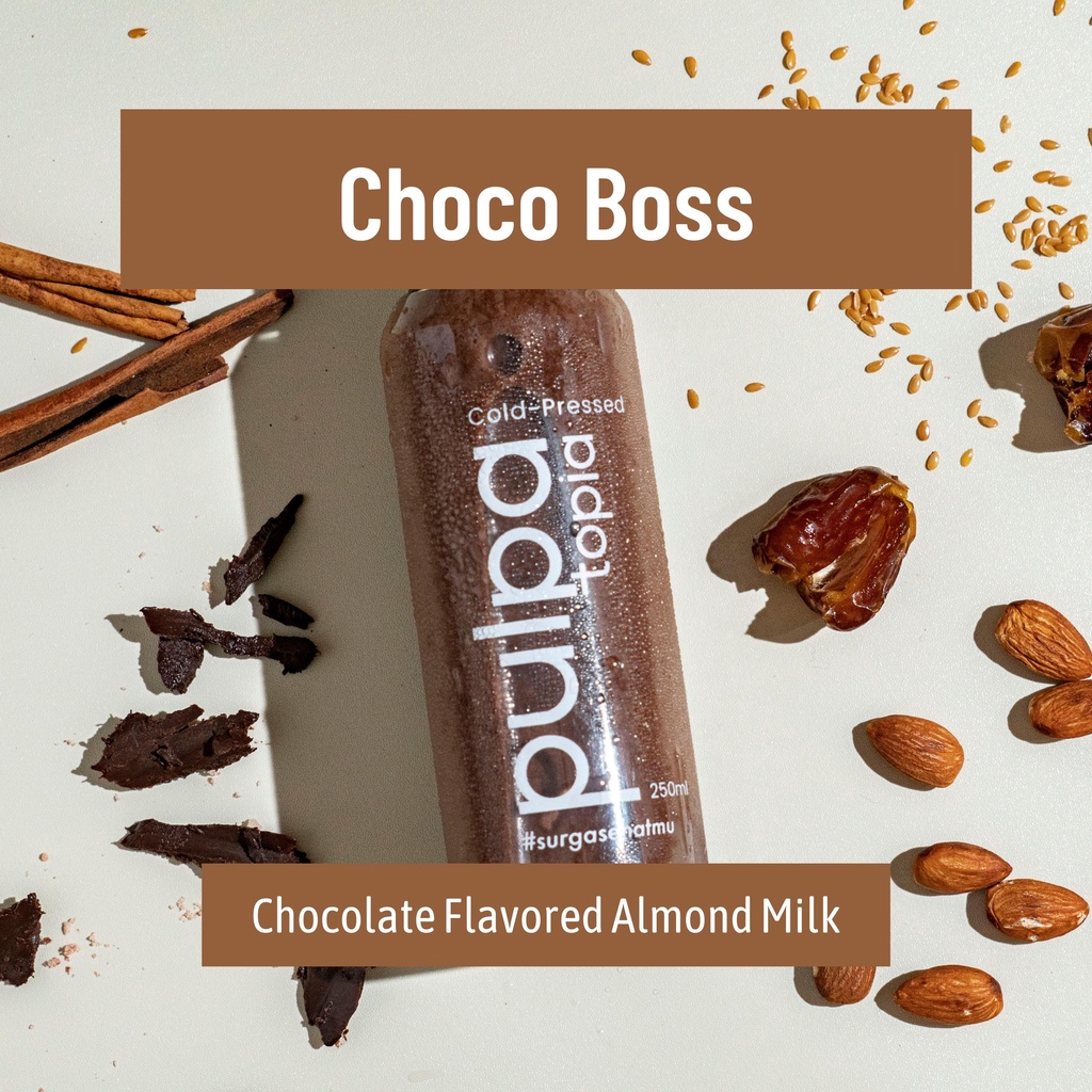 

Almond Milk Choco Boss - Susu Almond Cokelat Vegan Dairy Free Lactose Free ASI Booster 250ml 500ml 1000ml Pulpatopia