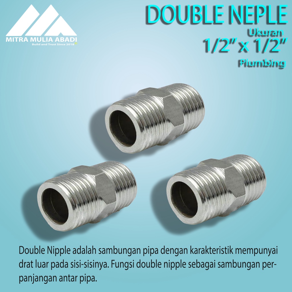 Double Nepel 1/2 Inch Drat Luar Stainless Steel 304 drat Luar