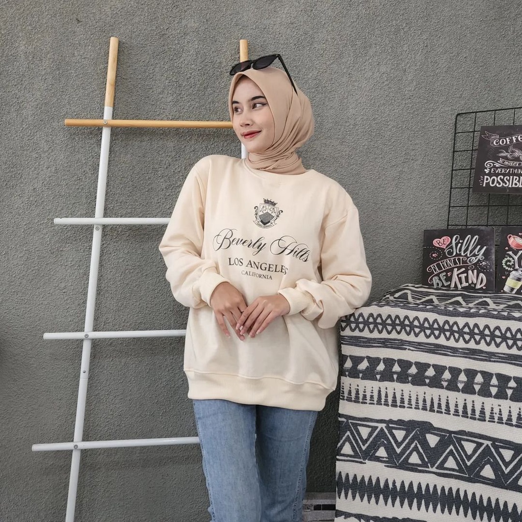 BEVERLY HILLS Oversize Sweater Crewneck Oblong | Sweatshirt Sweater Wanita Fashion Terkini Korean Style