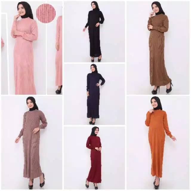 Long dress gamis rajut jumbo