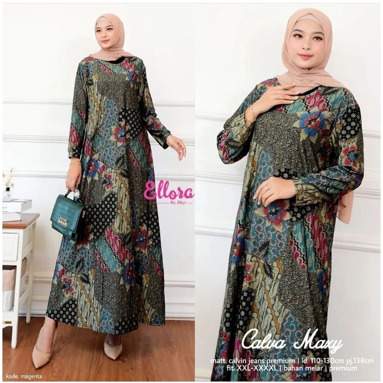 Calva Maxy / Jarik Dress - Gamis Calvin Jeans Terbaru LD110+ / 023-6148