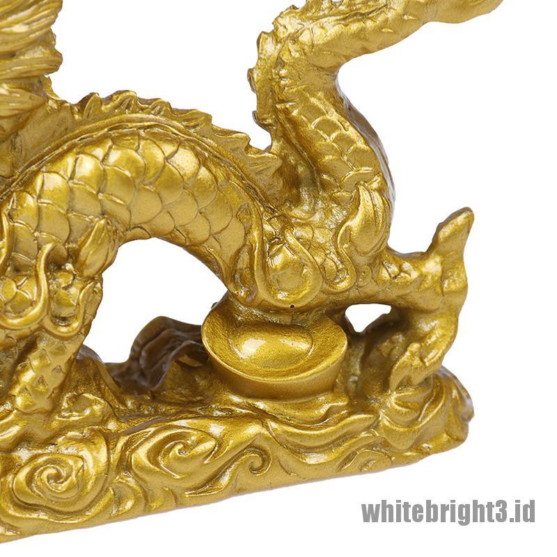 ❤White3 Warna Putih❤ Ornamen Patung Naga Zodiak Cina Warna Emas Untuk Dekorasi Rumah