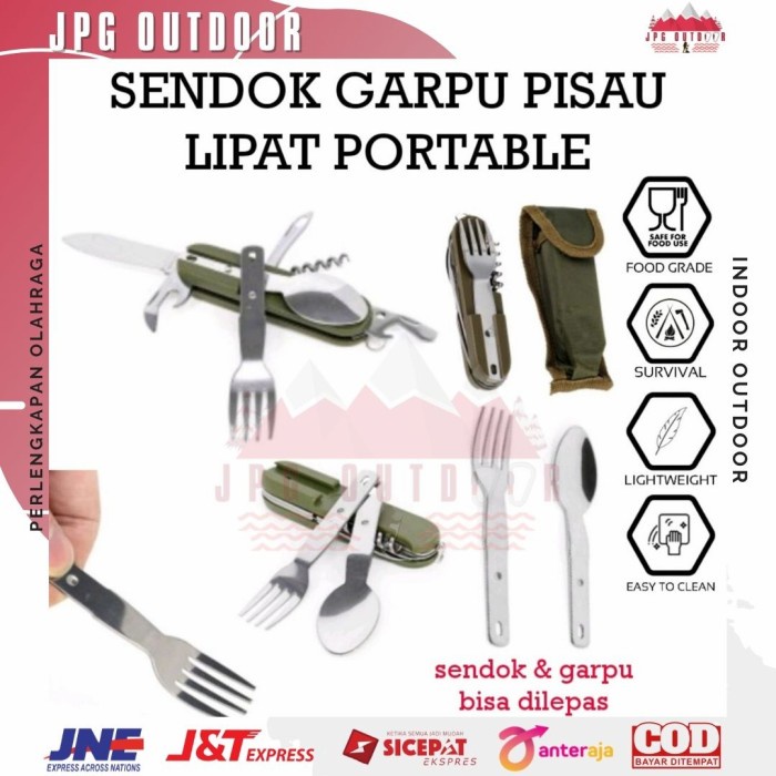 Sendok Garpu Pisau Lipat Set Portabel Alat Makan Camping Travel Outdoor Portable