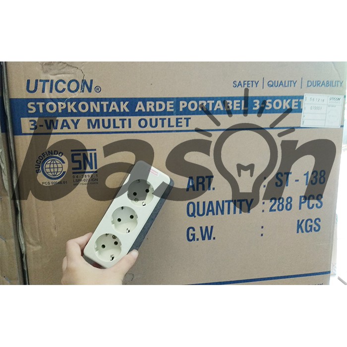 UTICON ST138 Stop Kontak 3 Lubang - TANPA KABEL