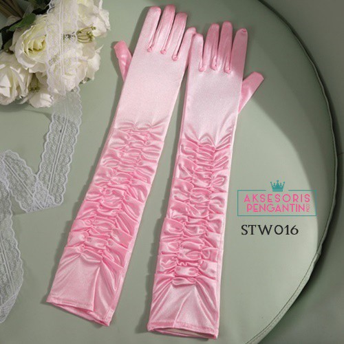 [READY STOCK] AKSESORIS PENGANTIN SARUNG TANGAN WEDDING GLOVES SATIN PINK STW016