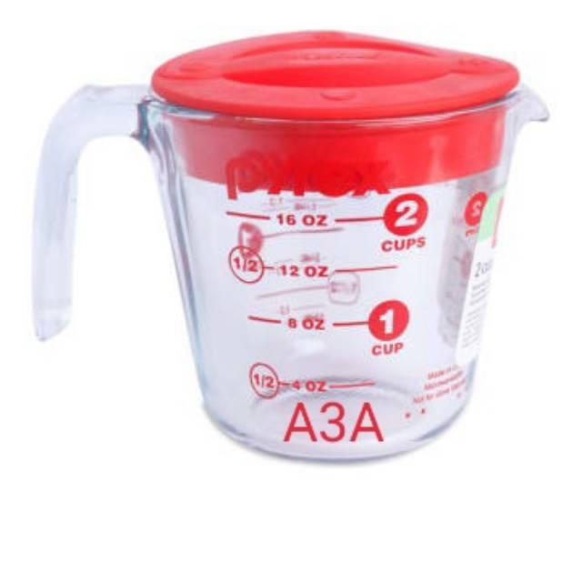 Lindo | Pyrex Gelas Takar / Ukur / Kaca / Dengan Tutup 500 Ml