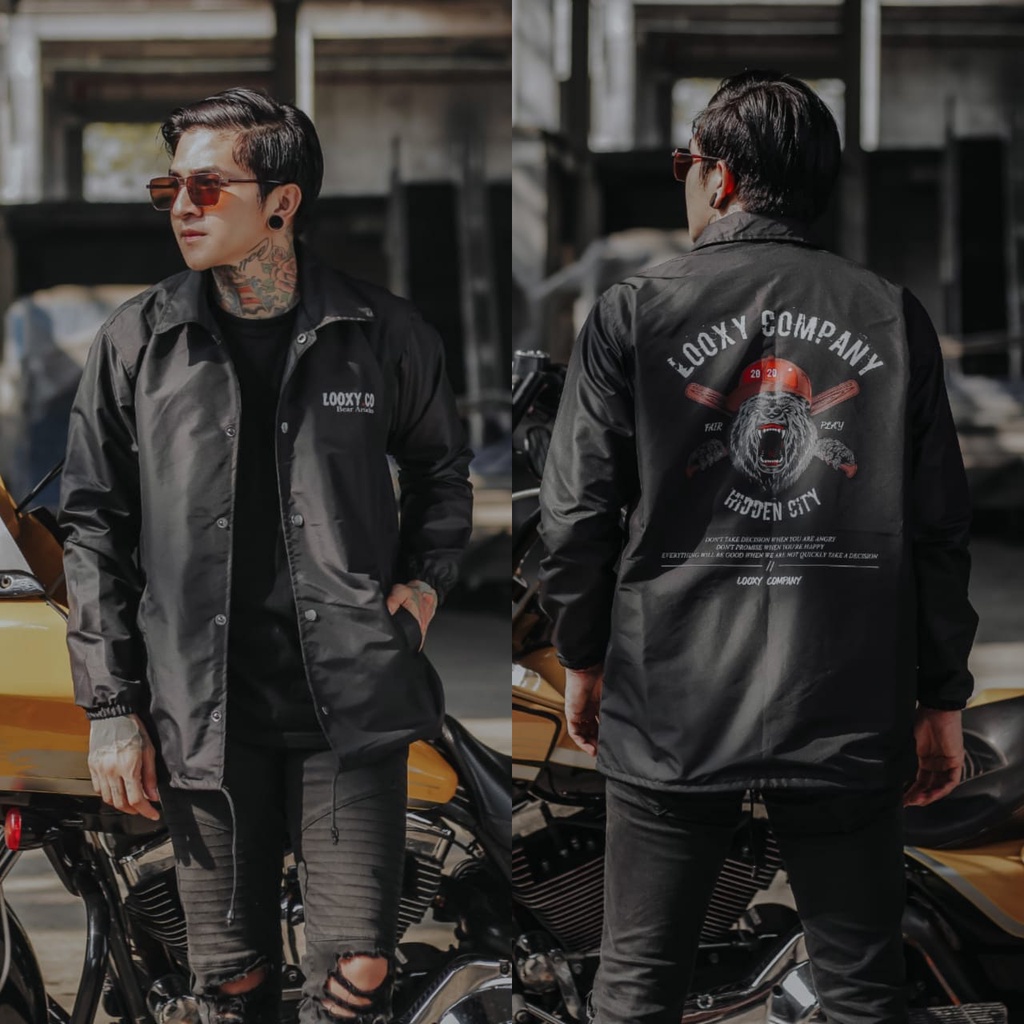 JAKET PRIA - JAKET COACH SALVIO HEXIA - JAKET WINDBREAKER - JAKET PARASUT PRIA - JAKET PARASUT-Hitam Beruang