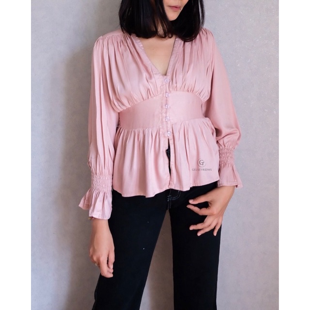 GELSEYROOMS | Mercy Top Atasan Lengan Panjang-DUSTY PINK PANJANG