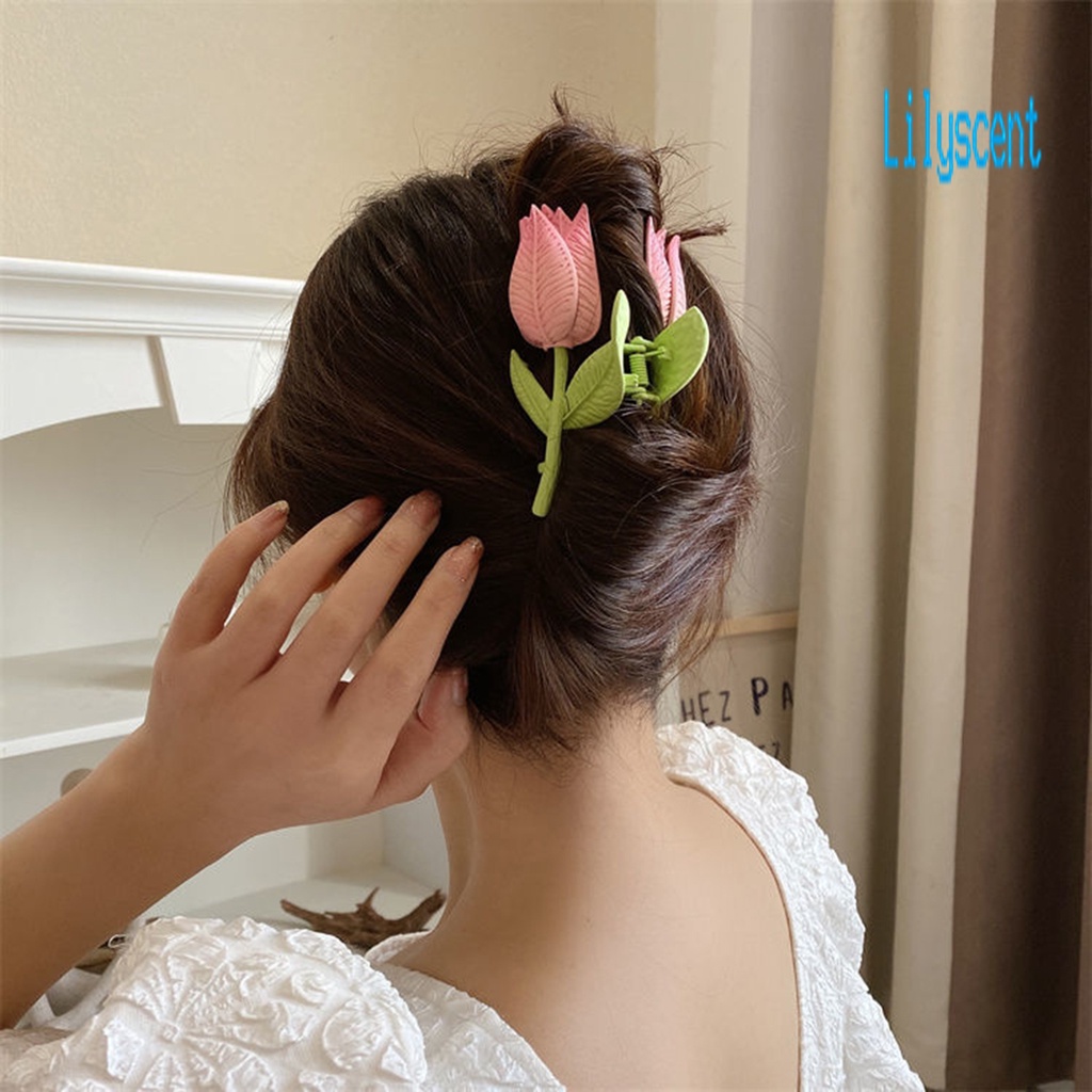 Jepit Rambut Model Cakar Desain Bunga Tulip Besar Anti Slip Untuk Wanita