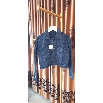 Jaket Jeans Denim Crop Snow Black Snow Blue