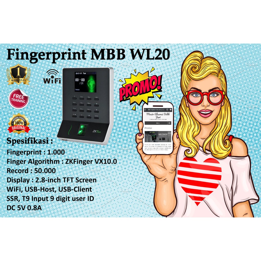 ORI Fingerprint MBB WL20 Mesin Absensi Sidik Jari MURAH Alat Absen Online WIFI Finger Print Surabaya