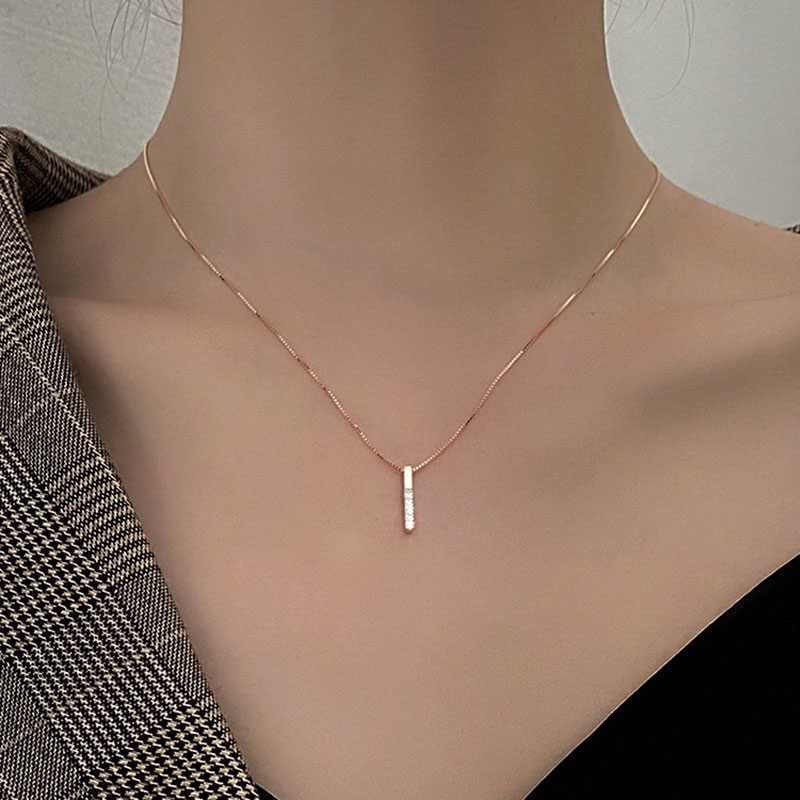 Kalung vertikal Women Diamond Rose Gold Clavicle Necklace Charm Pendant Jewelry Gift