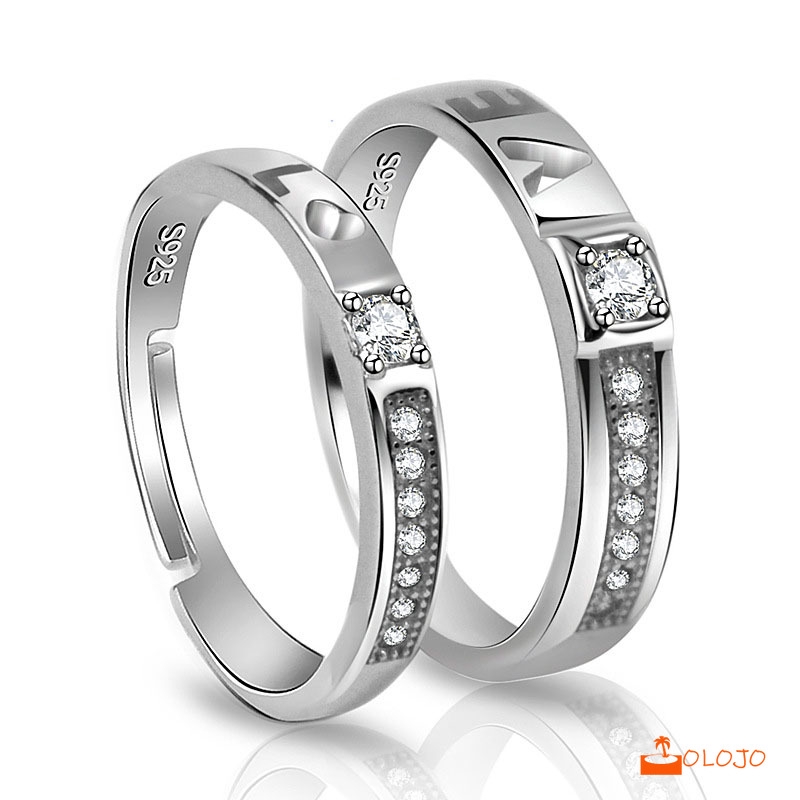 OLOJO 925 Silver Cincin Pasangan Berlian Mode Wanita Perhiasan Cincin Couple Rings