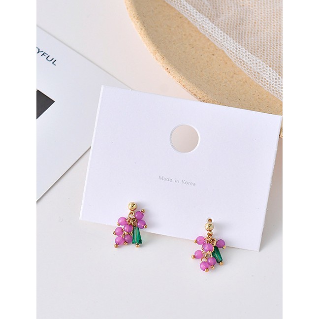 LRC Anting Tusuk Fashion Grape Purple Transparent Acrylic Beaded Grape Earrings D00300