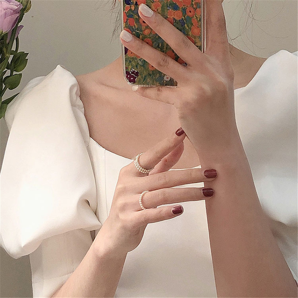 【COD Tangding】Pearl Beaded Simple Ins Style French Romantic Index Finger Student Tail Ring