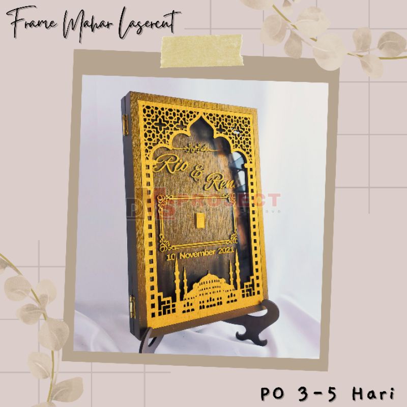 Frame Mahar  Bingkai Mahar Nikah Emas Dinar Antam Rustic 20x30