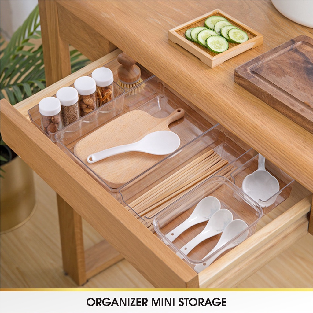 Acrylic Akrilik Storage Drawer Kotak Pembatas Sekat Laci Organizer Organiser Stationery Sendok Meja Dapur Plastik Acrylic