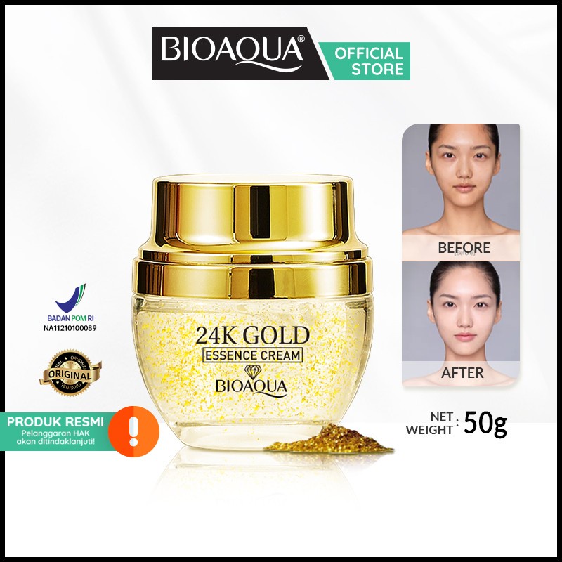 【BPOM】BIOAQUA Cream Wajah 24K Gold Essence Cream Original 50g