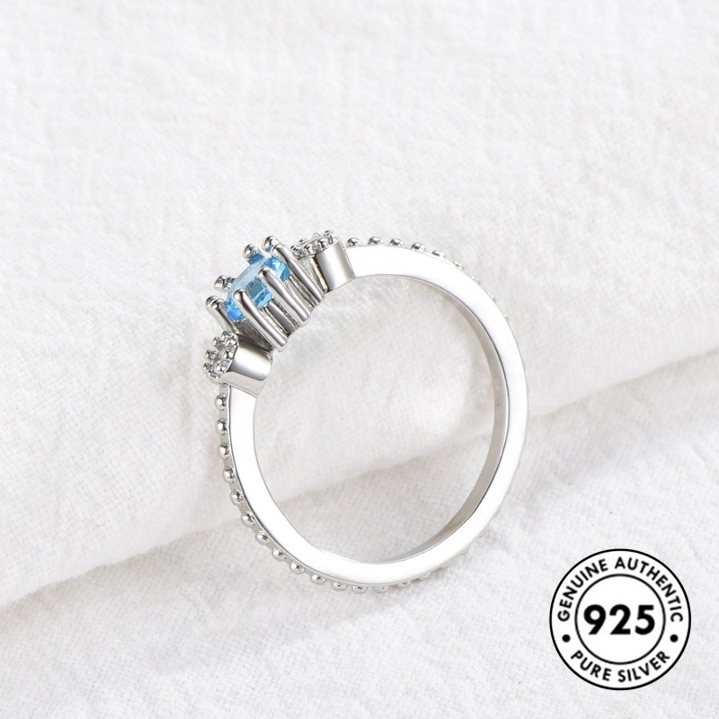 Cincin Lapis Silver 925 Simple Elegan Dengan Sapphire Untuk Wanita